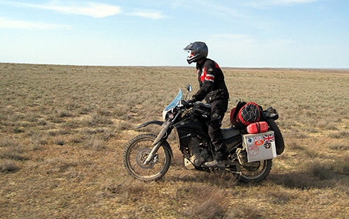 Nick in Kazakhstan riding to New Zealand